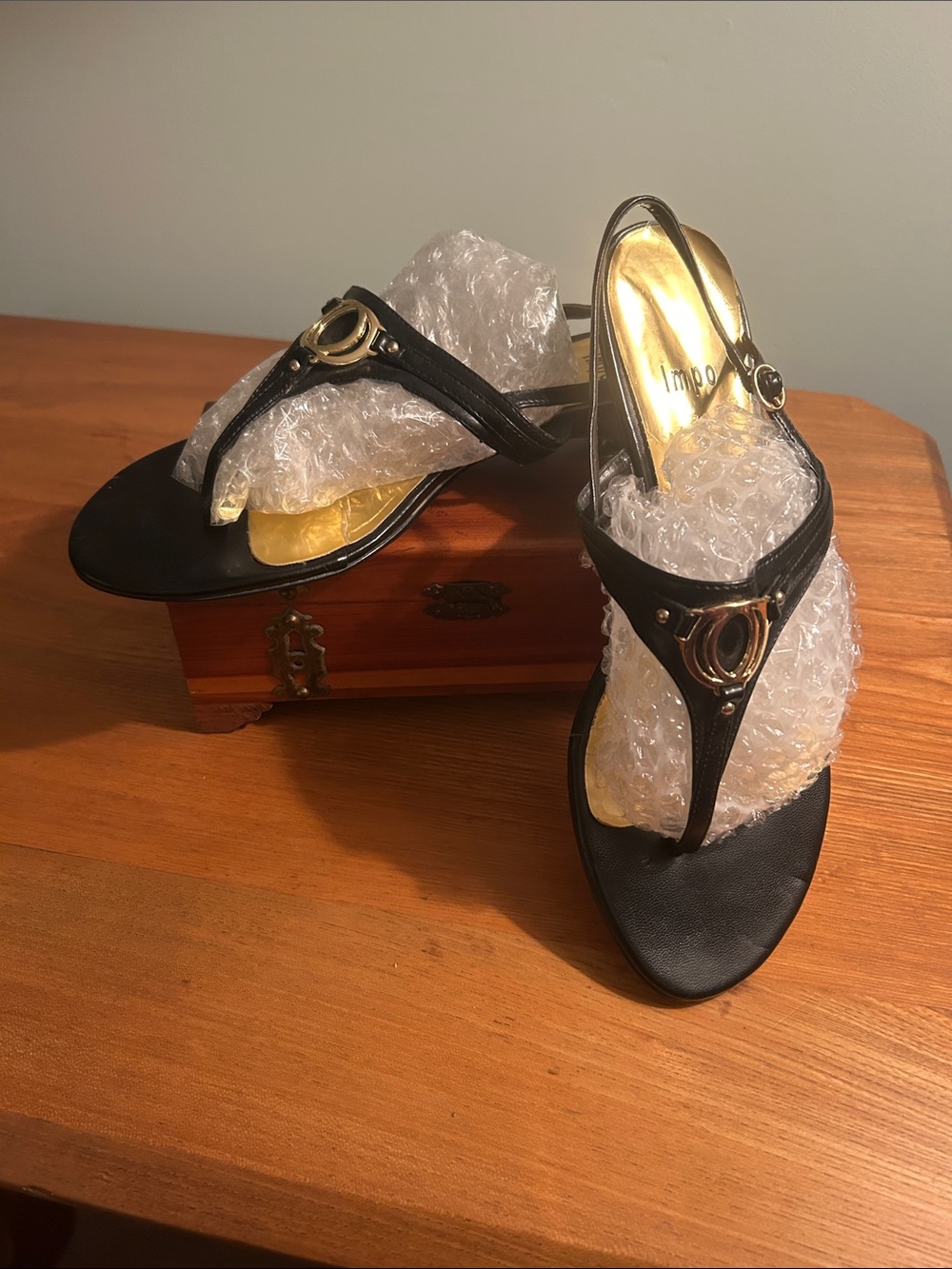 Impo Black Slingback Thong Sandals with Gold Accent